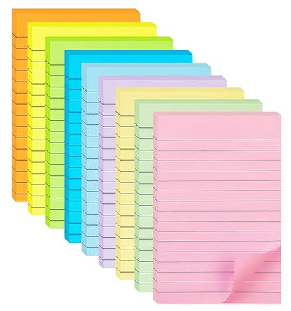 9 Pack Pastel Lined Sticky Notes 4X6 in Post and 9 Pack Aquatic Themed Colors Lined Sticky Notes with Lines 4X6 in Post
