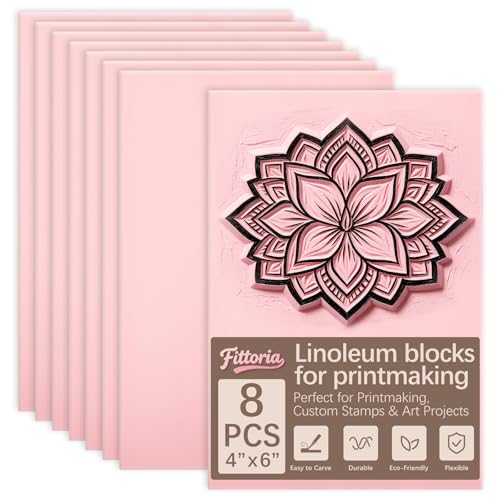 8Pcs 4x6 Inch Soft Linoleum Blocks, Premium Rubber Linocut Carving Blocks Ideal for Stamp Carving, Relief Printing and Various DIY Art Craft Creations - color: linocut block 4x6x0.2in-8pcs