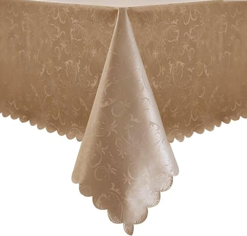 Romanstile Waterproof Vinyl Tablecloth Rectangle, 54 x 78 Inch, Flower Champagne - color: Flower Champagne, size: 54" x 78" (Rectangular)