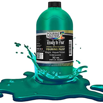 Pouring Masters Magic Aqua/Violet Iridescent Special Effectsr Acrylic Pouring Paint - Premium 32-Ounce Pre-Mixed Fluid Acrylic Paint - Fluid Art Supplies for Canvas, Wood, Paper, Tile & Rocks | Special Effects, Ready to Pour, Premium Pre-Mixed Fluid Acryl
