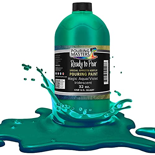 Pouring Masters Magic Aqua/Violet Iridescent Special Effectsr Acrylic Pouring Paint - Premium 32-Ounce Pre-Mixed Fluid Acrylic Paint - Fluid Art Supplies for Canvas, Wood, Paper, Tile & Rocks - color: Magic Aqua/Violet, size: 32 Fl Oz (Pack of 1)