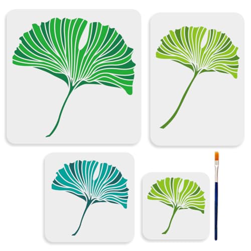 MAYJOYDIY Ginkgo Leaf Stencils, 4 Pieces Multi-Size Templates, 11.8x11.8 to 5.9x5.9 inches, Reusable PET Painting Templates for Wall Art - color: Ginkgo Leaf