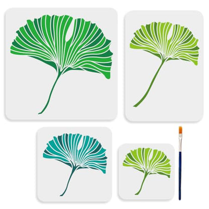 MAYJOYDIY Ginkgo Leaf Stencils, 4 Pieces Multi-Size Templates, 11.8x11.8 to 5.9x5.9 inches, Reusable PET Painting Templates for Wall Art - color: Ginkgo Leaf