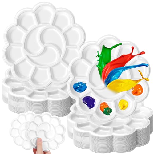100 Pcs Paint Tray Palettes 5.5 in Disposable Round Plastic Paint Palette Bulk Watercolor Craft Supplies for Art Class, DIY Craft, Painting Party, Birthday Party (Plum Blossom) - style: Plum Blossom