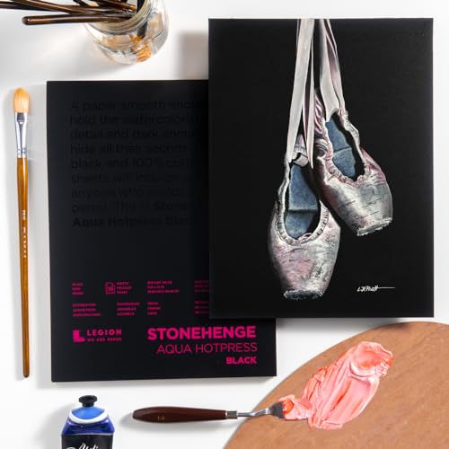 Stonehenge Aqua Black Medium Weight Pad, 140lb, Hotpress, 8 x 10 Inches, 15 Sheets for Wet and Dry Media - size: 8x10