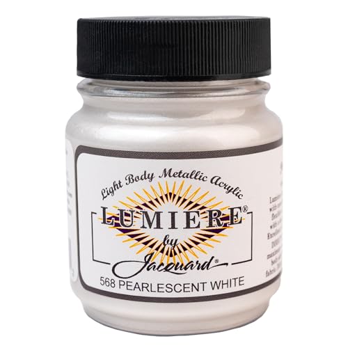 Jacquard Lumiere 2.25oz Fabric Paint Pearlescent White - Metallic Paint for Fabric, Leather, Canvas, Paper and Wood - Light-bodied Metallic Acrylic Paint - Lightfast & Vibrant Metallic Acrylic Paints - color: Pearlescent White, size: 2.25 Fl Oz (Pack of 1