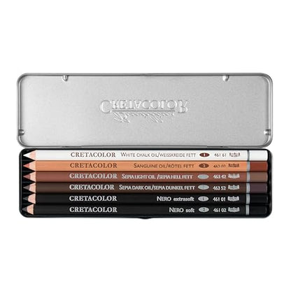 Cretacolor Oil Pencil Drawing Set of 6, Oil Pencil Tin box Set of 6,Multi