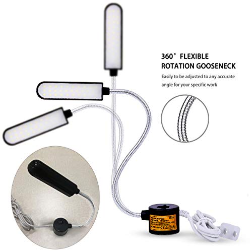 Sewing Machine Light LED Lighting (30LEDs) 6 Watt for Workbench Lathe Drill Press Daylight White Flexible Gooseneck Arm Work Lamp with Magnetic Mounting Base Black