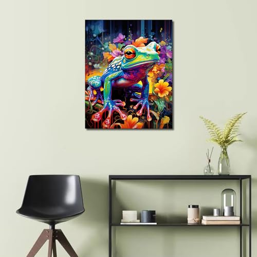 TUMOVO Frog DIY Paint by Numbers Kit for Adults 16x20 Inch | Abstract colorful frog in water art acrylic painting unframed pre-numbered canvas for home wall decor - color: Frog