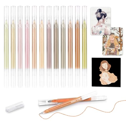 12 Skin Tone Glitter Gel Pens Set, 1.0 mm Fine Point for Black Paper & White Paper, Large Capacity Pens for Journaling, Adult Coloring Books, Drawing, Note Taking, Highlighting - color: skin tone