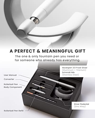novium Hoverpen Future - Luxury Fountain & Rollerball Pen All-In Gift Box | Schmidt Nib (Fine), Converter, Extra Refill, Aerospace Metal, Best Pen Gift Set for Men & Women (Frost Silver) - color: Frost Silver, style: 2-In-1 Set