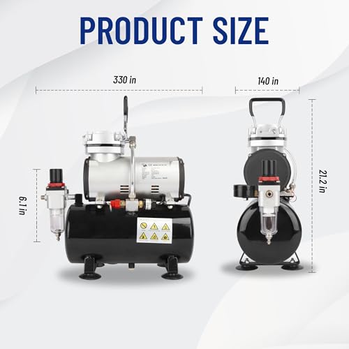 Timbertech Airbrush Compressor, High-performance Single-Piston Oil-free Mini Compressor AS186 with 3L Tank, Regulator, Moisture Trap for Hobby, Cake Decoration, Tattoo, Automotive Graphic, Make-up