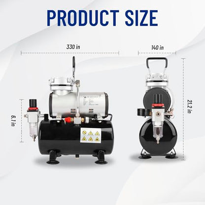 Timbertech Airbrush Compressor, High-performance Single-Piston Oil-free Mini Compressor AS186 with 3L Tank, Regulator, Moisture Trap for Hobby, Cake Decoration, Tattoo, Automotive Graphic, Make-up