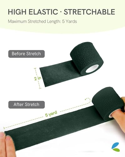 FriCARE Self Adhesive Bandage Wrap, Medical Tape in First Aid Kit | Elastic Cohesive Bandages for Sports/Vet/Wrist Ankle Wounds, 2 Inches X 5 Yards, Latex-free 6 Rolls, Hunter Green - color: Hunter Green