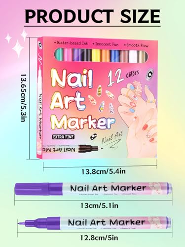 Kalolary 12 Color 0.5MM Nail Art Pens Set 3D Nail Art Pens - color: S