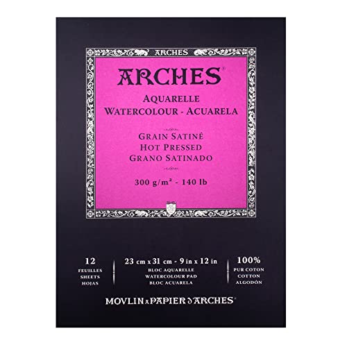 Arches Watercolor Pad 9x12 Inches 140lb/300gsm Hot Press, White - size: 9"x12", style: Hot Press