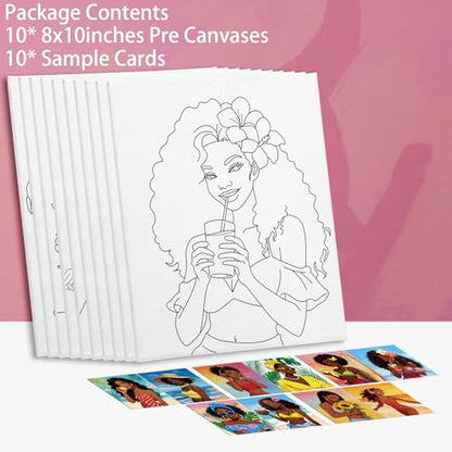 Nuberlic 10Pcs Pre Drawn Canvas to Paint for Adults Sip n Paint Hot Girl Hawaii Summer Theme Painting Kits Pre Stretched Canvas Girls Night Out Outline Boards for Beginners Students Party Favor 8x10 - size: 8x10, style: Hot Girls Summer