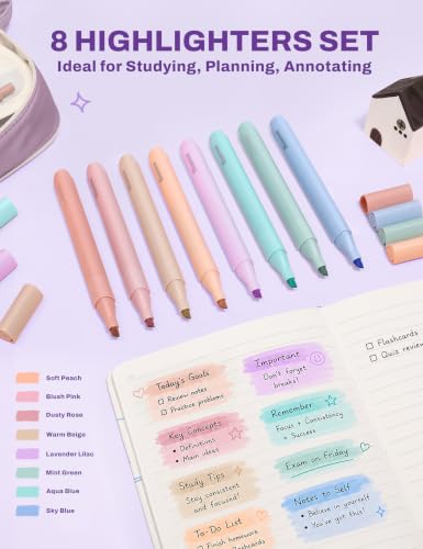 SUNEE Pencil Case with Supplies, 35PCS Aesthetic Stationery Set with Pastel Highlighters, Black Gel Pens, Mechanical Pencils & Refills, College School Supplies for Students Girls, Purple - color: Purple, style: 35 Pack