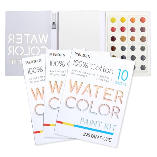 MEEDEN Watercolor Paint Set - 24 Colors Painting Supplies with 10 Watercolor Papers & Brush, Portable Art Paint Kit Perfect as Travel Set for Outdoor Artist - color: 3 pack