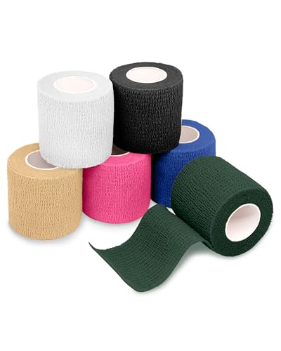FriCARE Self Adhesive Bandage Wrap, Medical Tape in First Aid Kit | Elastic Cohesive Bandages for Sports/Vet/Wrist Ankle Wounds, 2 Inches X 5 Yards, Latex-free 6 Rolls, Terra Splash - color: Terra Splash