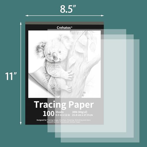Crehatos 8.5" x 11" Tracing Paper, Translucent Tracing Pad, 100 Sheets 38lb/60gsm Vellum Art Paper | 38lb/60gsm Vellum Art Paper for Drawing, Sketching, Overlays - size: 8.5" x 11" (100 Sheet)