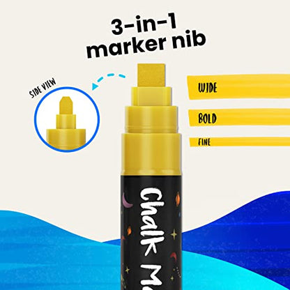 10mm Metallic Car Window Markers - Washable Chalk Markers for Blackboards - size: Wide Tip - 10mm