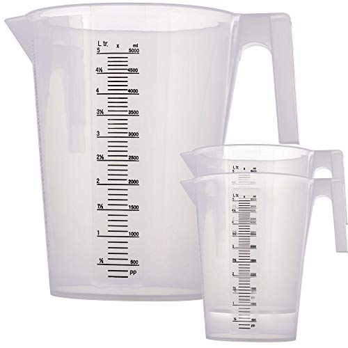TCP Global 3 Liter (3000ml) Plastic Graduated Measuring and Mixing Pitcher (Pack of 4) - Holds 3 Quarts 0.75 Gallon - Pouring Cup, Measure & Mix Paint, Resin, Epoxy, Kitchen Cooking Baking Ingredients - size: 3000ml