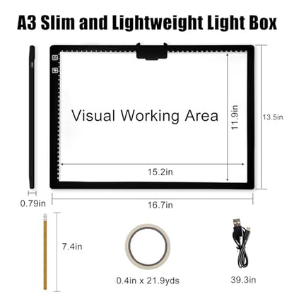A3 Rechargeable LED Light Pad - 6-Level Stepless Dimming Tracing Light Box - color: A3D40-black