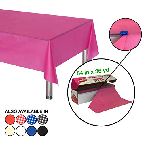 Neatiffy Disposable Plastic Tablecloth Roll | Indoor/Outdoor Table Cover Roll for Rectangle, Square, Round, Oval Tables | Picnic, Party, Banquet, Birthdays, Weddings - 54 in x 108 ft - Pink - color: Pink