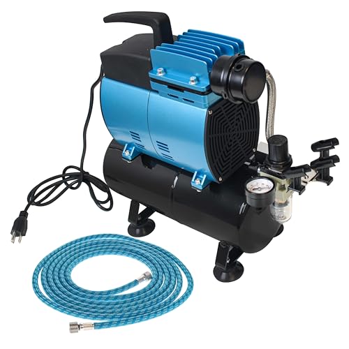 Master Airbrush Super Powerful 3/5 HP Air Compressor with Extra-Large Storage Tank, Model TC-600 - Professional High-Performance, Airflow 48 Ltrs/Minute - Hose, Regulator Water Trap, Holder - style: 3/5 HP with Tank