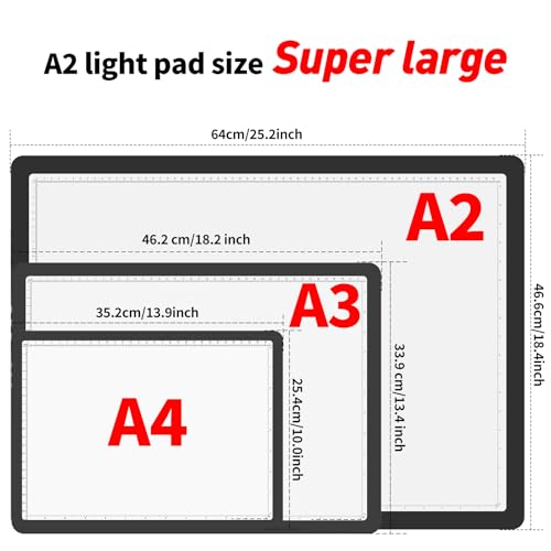 TOHETO A2 Light Pad 25.2''x18.4'', Large Magnetic LED Light Board for Diamond Painting, 3-Color Modes Light Box for Tracing, 6-Level & Stepless Dimmerable Diamond Art Light Table for Drawing,Sketching - color: Black, size: A2 without Bag