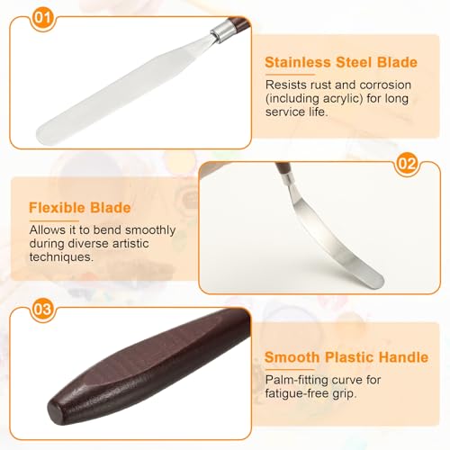 HARFINGTON Palette Knife Painting Tool 4.33x0.67 Stainless Steel Red/Silver | Art Spatula, Pallet Knives Scrapers Tools, with Beech Wood Handle, for Acrylic Oil Canvas Mixing Spreading