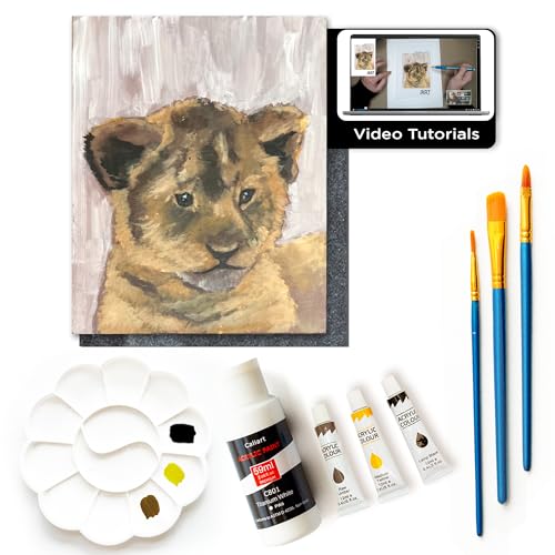 Painting4Real DIY Art Painting Kit for Adults with Video Tutorials – Learn to Paint Baby Lion - 9 Pieces Acrylic Paint Set & Art Supplies for Adults, Mother Day Gift for Mom, Women, Mens, Art Lovers - color: Baby Lion