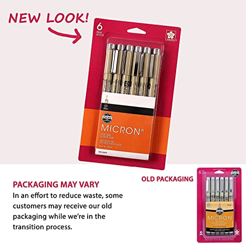 SAKURA Pigma Micron Fineliner Pens, Black, 01 Point, 0.25 mm, 6 Pack - style: Micron 01