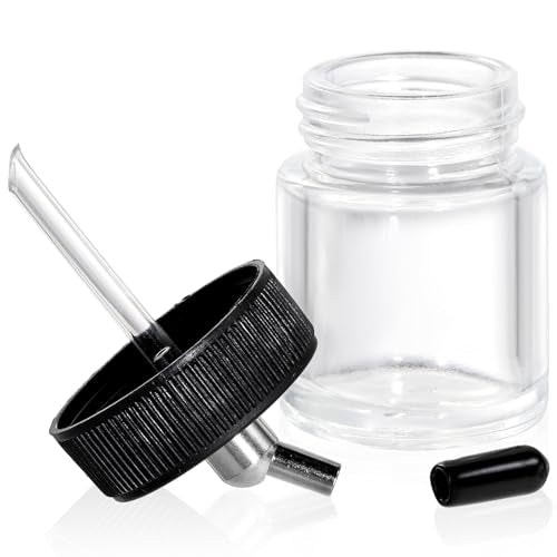 Goaste 10 Pack Glass Airbrush Bottles Kit, 22cc Empty Airbrush Jars, Transparent Airbrush Paint Storage Pot with 10pcs Cap Covers, 30° Down Angle Adaptor Lids, Fits Dual-Action Siphon Feed Airbrushes