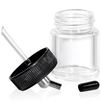 Goaste 10 Pack Glass Airbrush Bottles Kit, 22cc Empty Airbrush Jars, Transparent Airbrush Paint Storage Pot with 10pcs Cap Covers, 30° Down Angle Adaptor Lids, Fits Dual-Action Siphon Feed Airbrushes