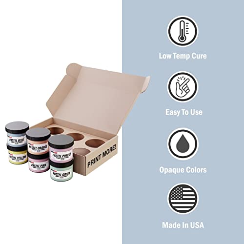 Rapid Cure® Plastisol Pastel Ink Set - 6 Color Screen Printing Ink Kit, 8oz | Plastisol Cures At Low Temperature For Fast Turnaround - Soft, Vibrant Finish, Non-Phthalate, CPSIA Safe, USA Made - color: Rapid Cure Pastel