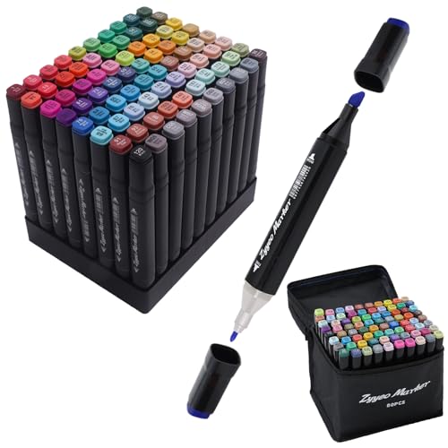 Alcohol Markers Sets,80 Colors Dual Tip Art Marker Pens with Portable Bag for Sketching,Drawing with Non-Blending,Coloring,Gifts for Artist, Adult.Christmas Gifts (Fine & Chisel Tip) - color: 80 Colors