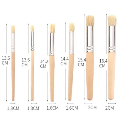 6 Pcs Round Brush Tip Wooden Stencil Paint Brushes Set Wood Handle Stiff Brushes for Acrylic, Oil, Watercolor Painting and Texture Art Creation