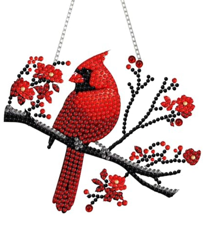 STGLCR DIY Hanging Diamond Art Pendant Painting Kit Cardinal,Acrylic 5D Painting Window Pendants Cardinals, Special Crystal Gem Craft Painting Kit Ornament Animal - color: Cardinal hanging