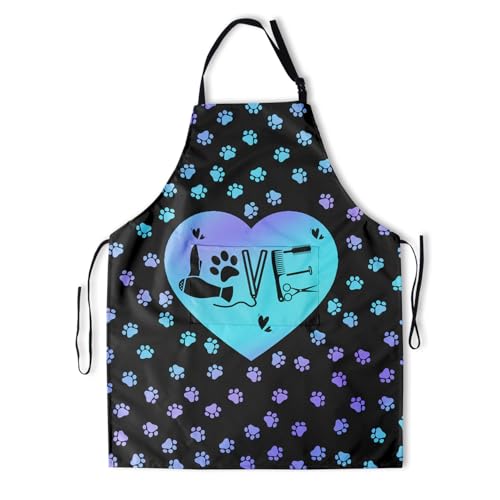 Giwawa Unisex Adult Apron Waterproof Stain Resistant Kitchen Cooking Apron with 2 Pockets for BBQ Grill Painting - color: Dog Grooming