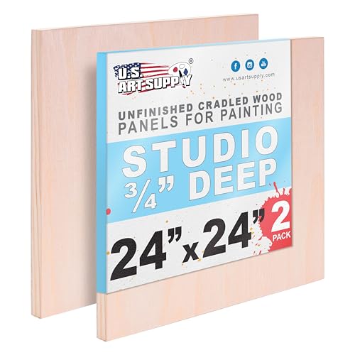 U.S. Art Supply 24" x 24" Unfinished Cradled Wood Panels for Painting, Studio 3/4" Deep (2 Pack) - Artist Depth Birch Wooden Wall Canvases - Mixed-Media Craft, Acrylic, Oil, Encaustic, Paint Pouring - size: 24" x 24", style: Square