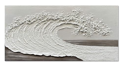 NANKAI Art 24x48 inch Hand-Painted 3D Ocean Waves Oil Painting Natural Scenery White Abstract Canvas Art Mural - color: Nkhb251