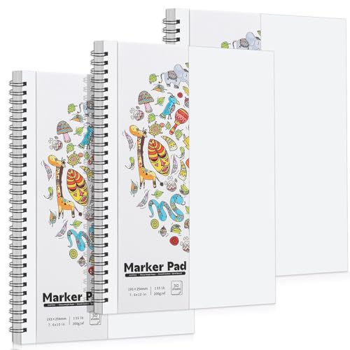 3 Pack Marker Paper Pad 7.6 × 10 in, 200gsm Spiral Sketchbook | Double-Sided Bleed-Resistant Paper, Acid-Free, Smooth Surface, Tear-Off Pages, for Alcohol Markers & Mixed Media - size: 7.6×10 Inch (3 pack)