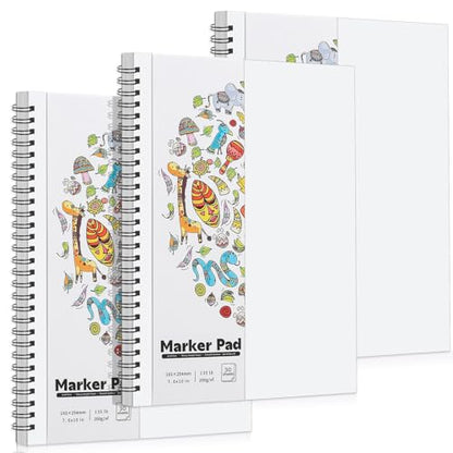 3 Pack Marker Paper Pad 7.6 × 10 in, 200gsm Spiral Sketchbook | Double-Sided Bleed-Resistant Paper, Acid-Free, Smooth Surface, Tear-Off Pages, for Alcohol Markers & Mixed Media - size: 7.6×10 Inch (3 pack)