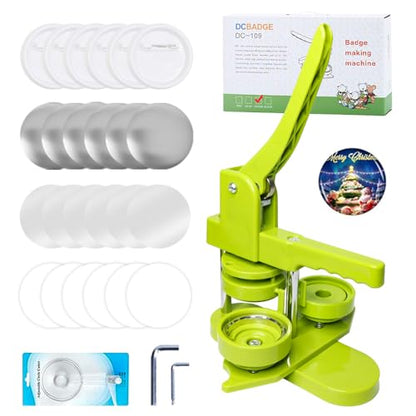 Button Maker Machine, Pin Maker Machine Kit (3rd Gen) Installation-Free DIY, Badge Maker Button Press Machine with Free Button Parts&Circle Cutter&Wrench Gadget (Green, 58mm（2.25in）) - color: Green