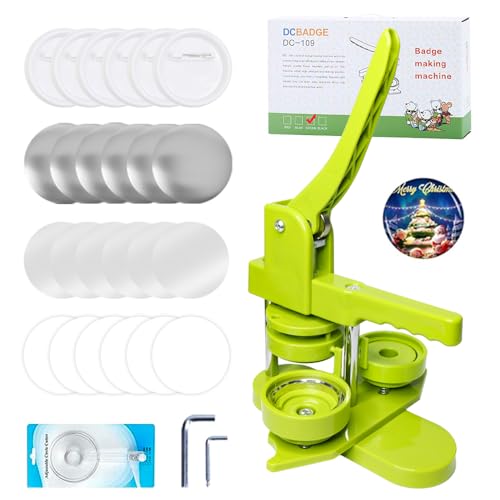 Button Maker Machine, Pin Maker Machine Kit (3rd Gen) Installation-Free DIY, Badge Maker Button Press Machine with Free Button Parts&Circle Cutter&Wrench Gadget (Green, 58mm（2.25in）) - color: Green