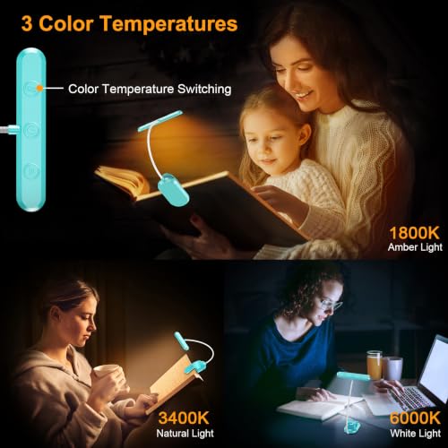 Gritin Rechargeable Book Light for Reading in Bed with 19 LED | Eye Caring 3 Color Temps, 5 Brightness Levels, Memory Function, 90 Hrs Runtime Flexible Goose Neck Clip on Light-Blue - color: Blue