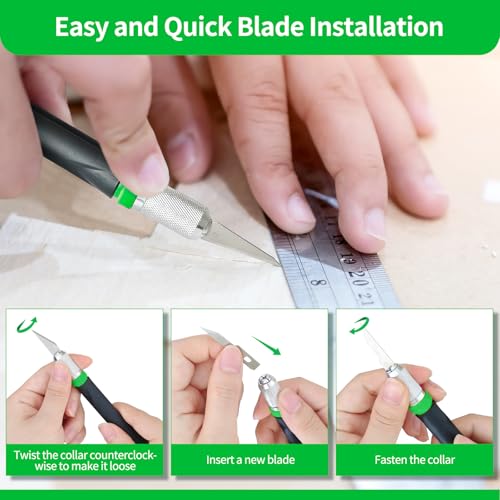Precision Craft Knife Set with 15 Replacement Blades - Ergonomic Non-Slip Handle Hobby and Exacto Knife Set with Protective Cover for Art, Scrapbooking, Architecture Modeling, Stenciling (Green) - color: Green