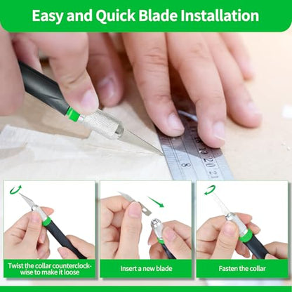 Precision Craft Knife Set with 15 Replacement Blades - Ergonomic Non-Slip Handle Hobby and Exacto Knife Set with Protective Cover for Art, Scrapbooking, Architecture Modeling, Stenciling (Green) - color: Green